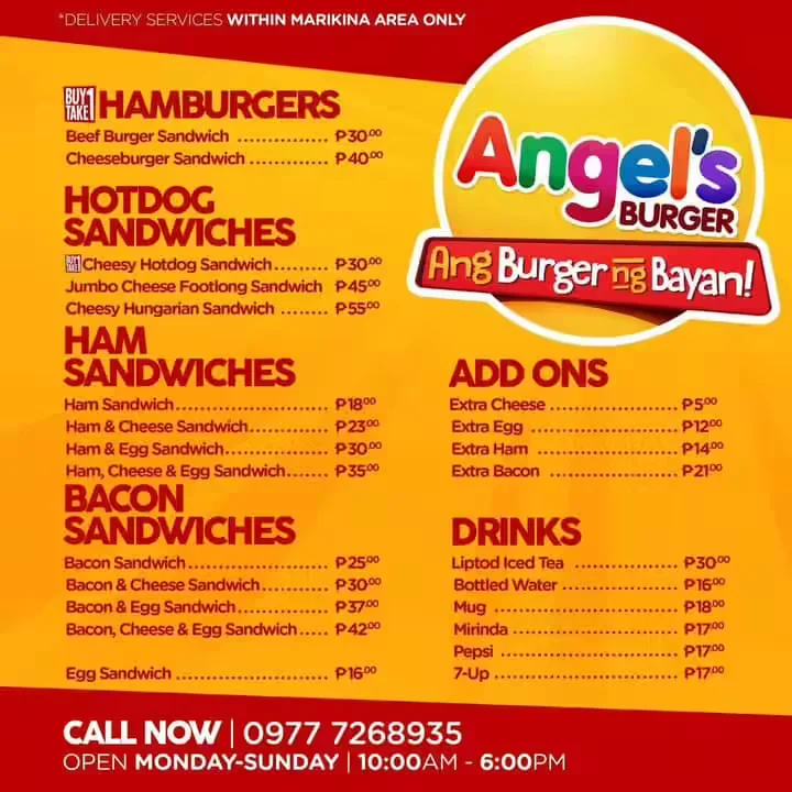 Angel’s Burger BUY 1 TAKE 1 BURGER Menu