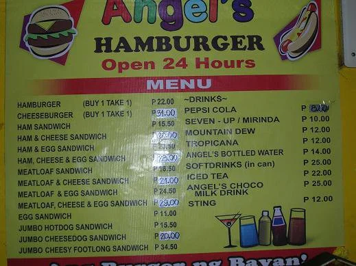 Angel’s Burger HAM SANDWICHES Menu