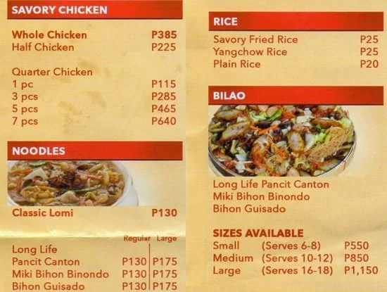 Classic Savory Rice and Noodles Menu