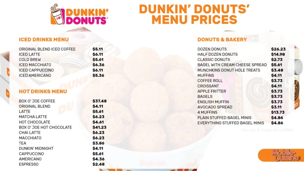 Dunkin Donuts Premium Donuts Menu