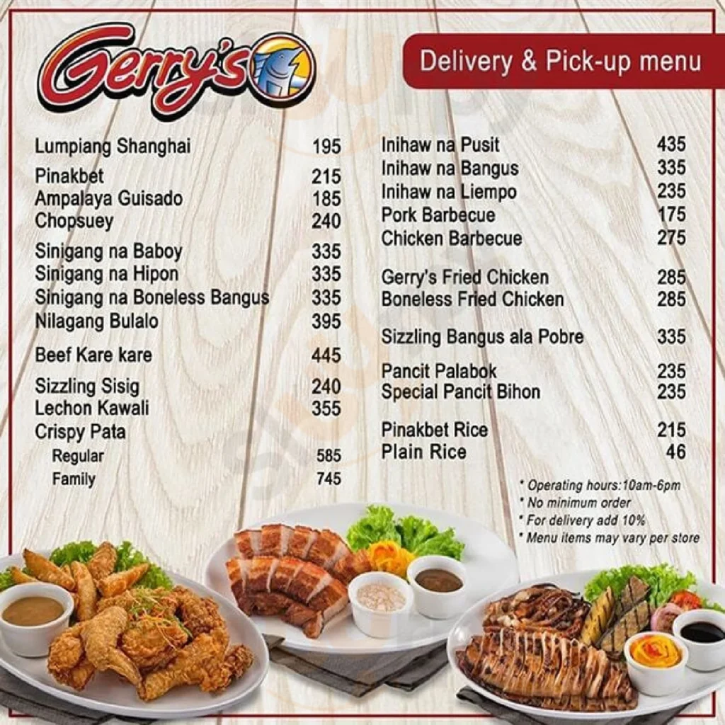 Gerry’s Grill Chicken Menu