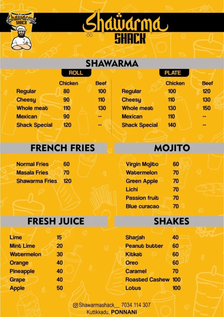 Shawarma Shack ADD-ONS Menu