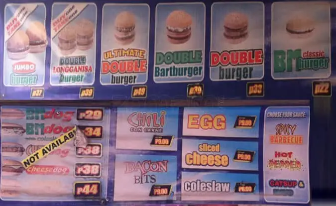 Burger Machine Menu Price