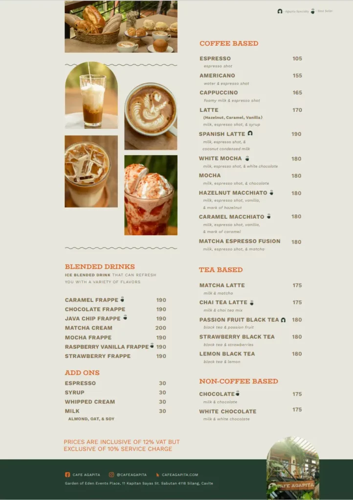 Cafe Agapita Menus Prices