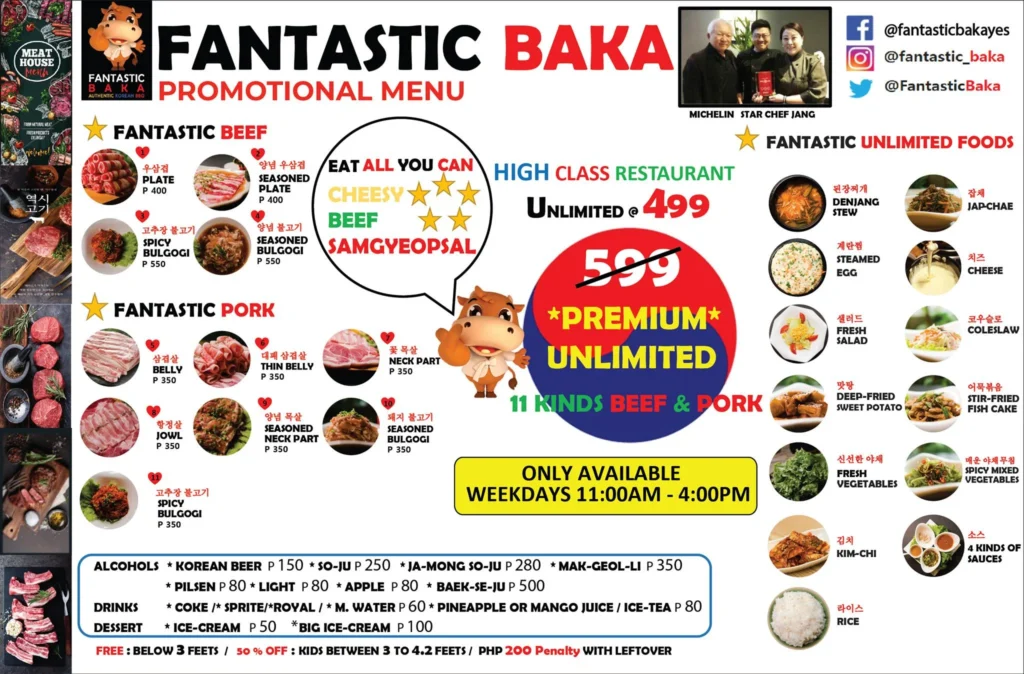Fantastic Baka Unlimited Korean BBQ Menu