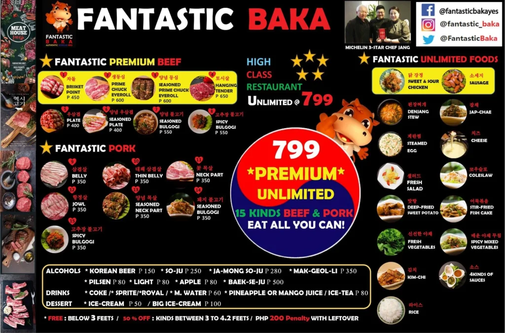 Fantastic Baka menu pricess