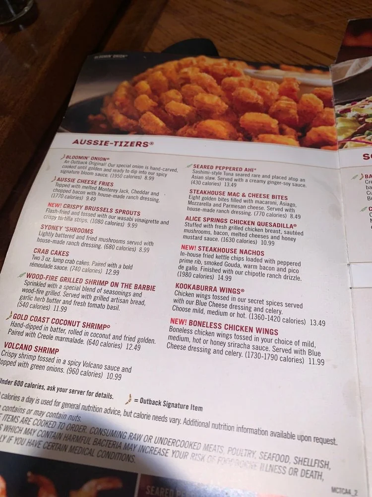 Outback Steakhouse CHICKEN & SEAFOODS Menu
