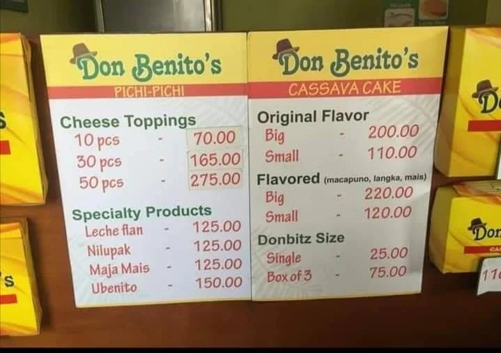don benito’s Menu Pricess