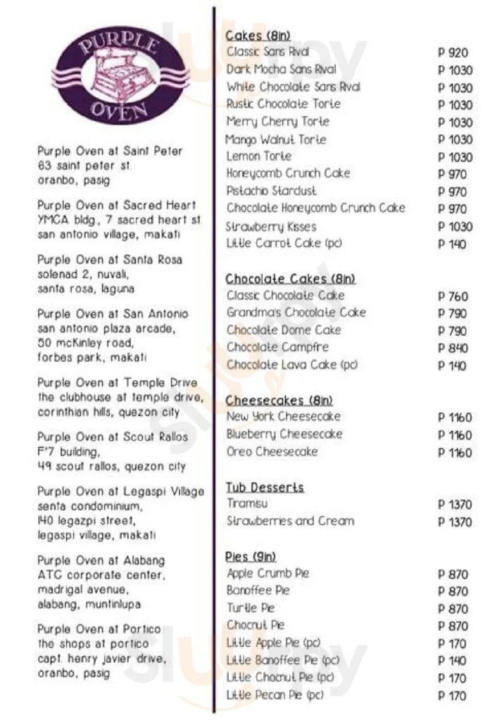 purple oven COOKIES menu