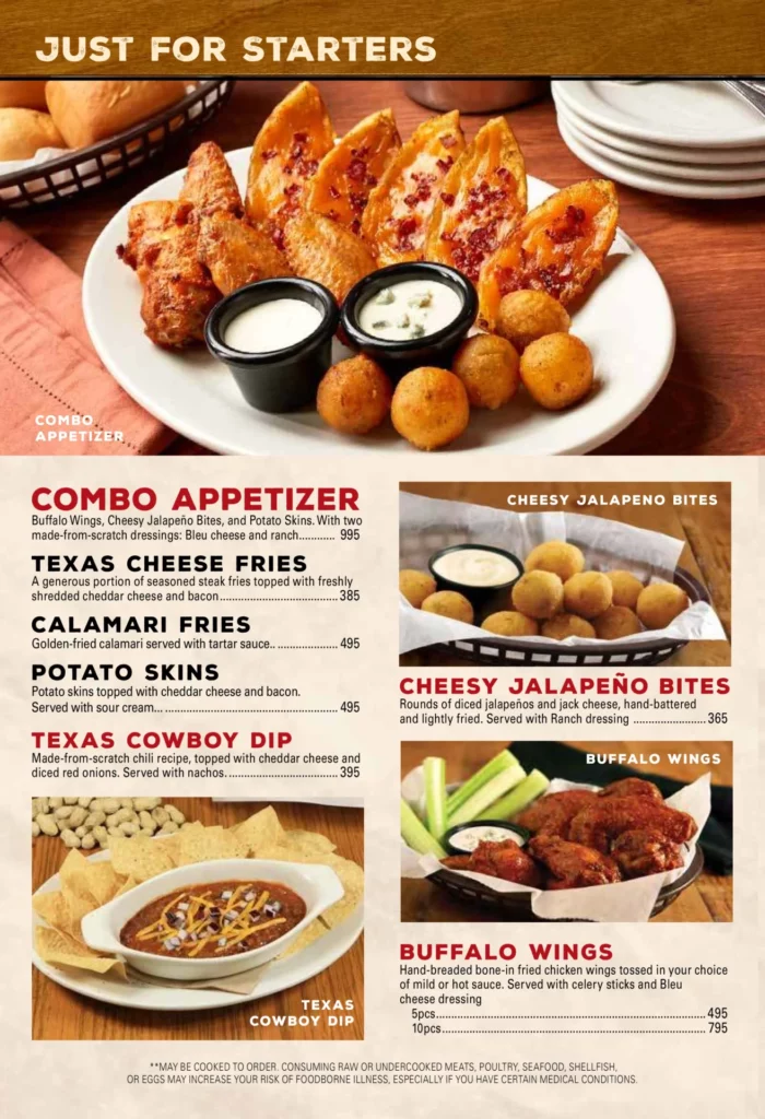 texas roadhouse CHICKEN STEAK COMBOS WITH 2 SIDES menu