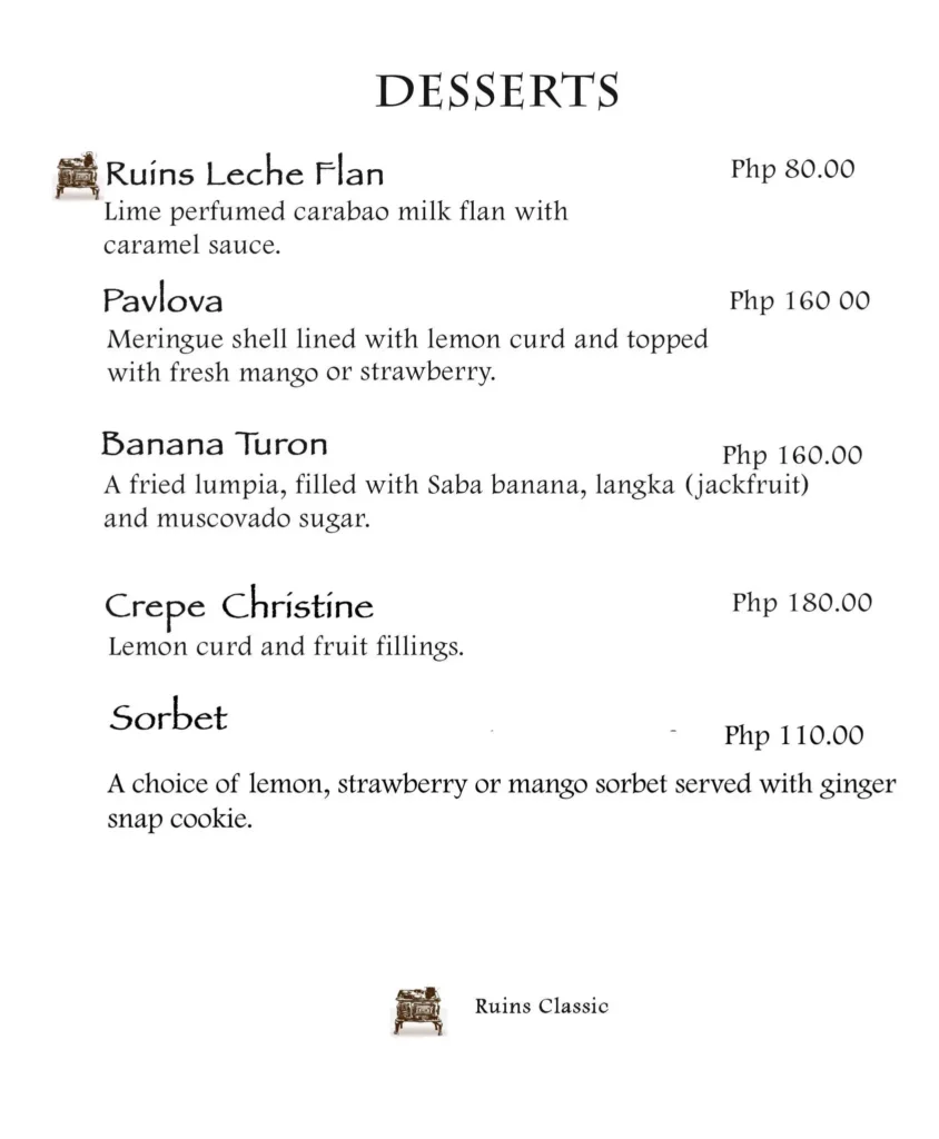 Cafe By The Ruins SELECTIONS Menu