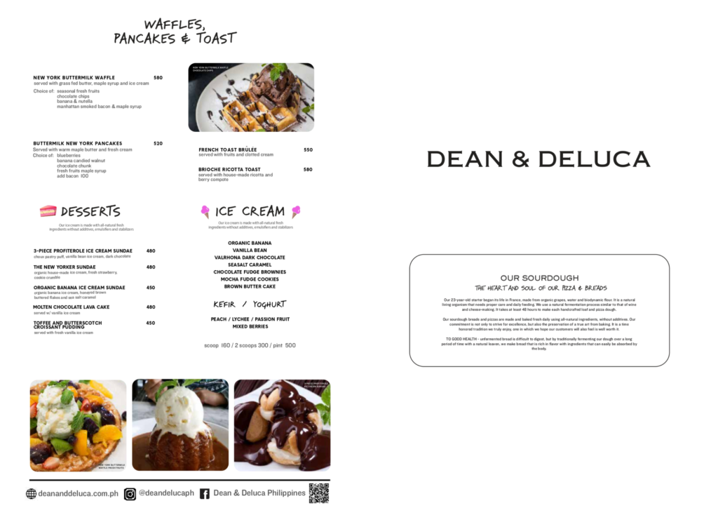 Dean & Deluca BURGERS menu