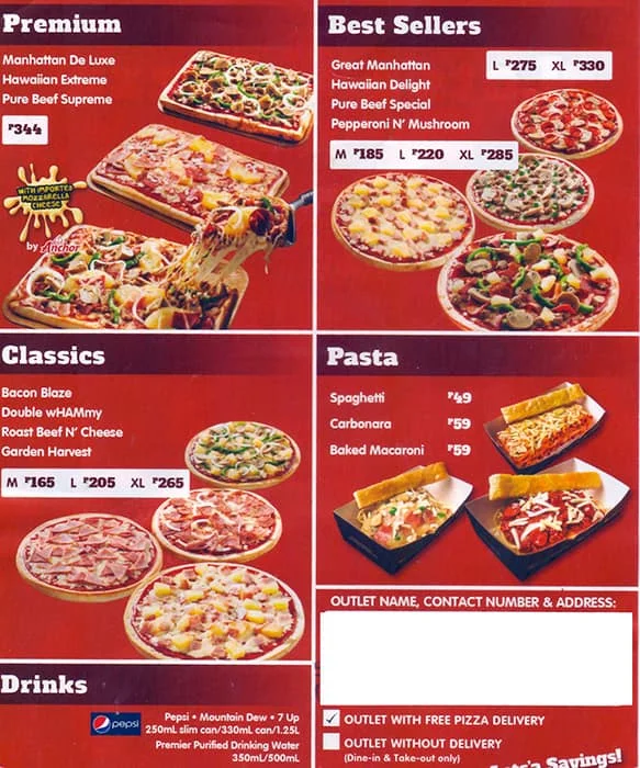 Lots’a Pizza PASTA Menu