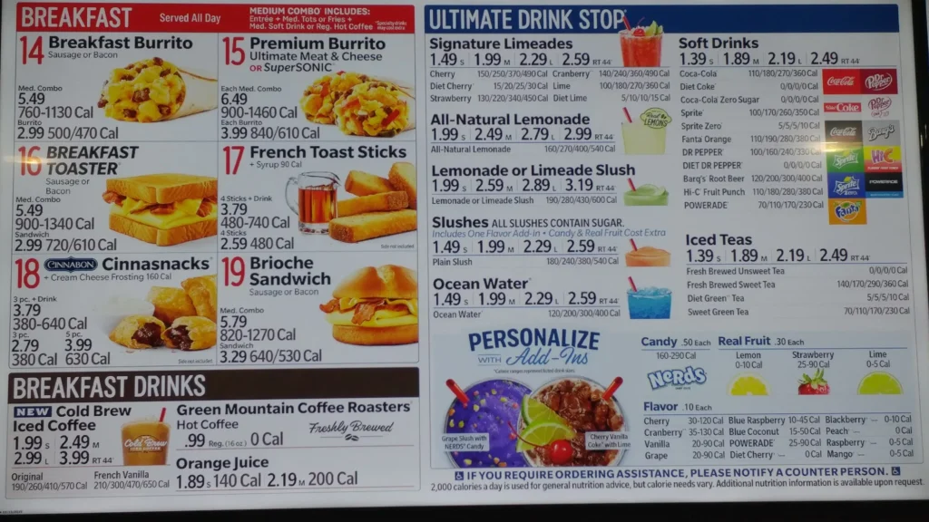 Sonic SNACKS AND SIDES Menu