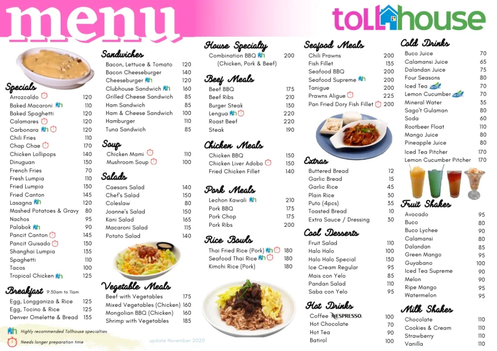 toll house CHICKEN MEALS menu