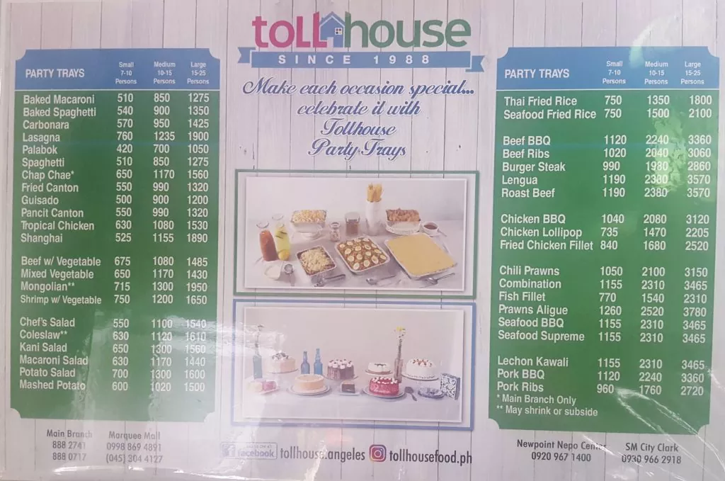 toll house EXTRAS menu