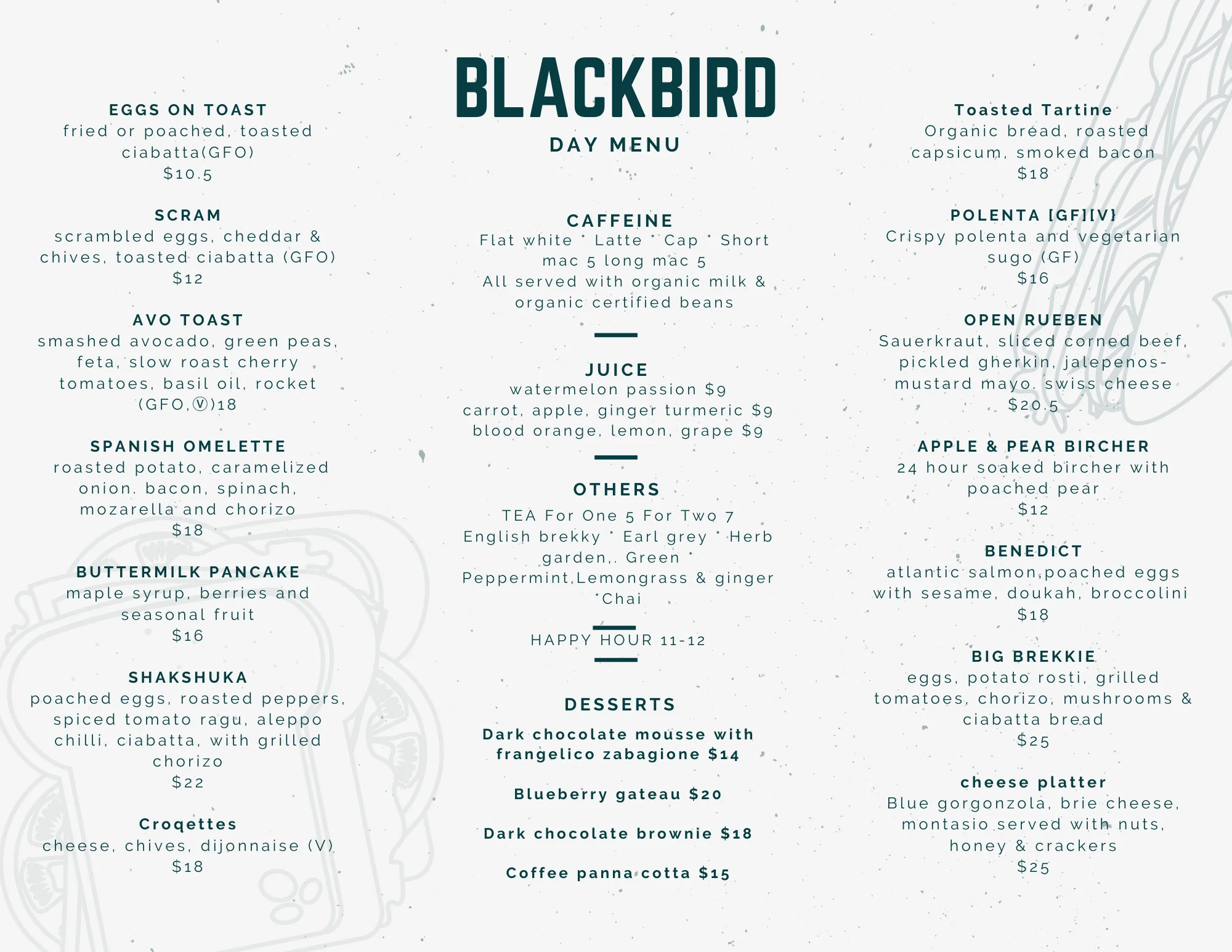 Blackbird Menu Prices