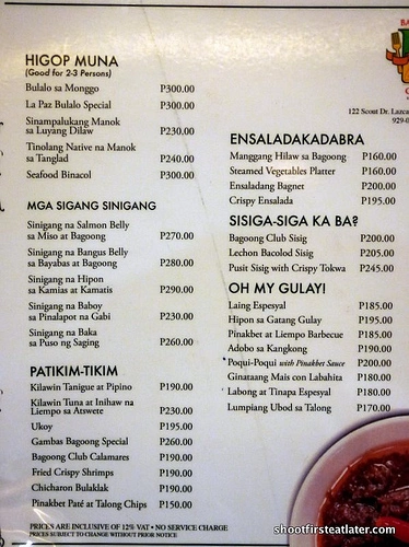 Bagoong Club Menu Prices