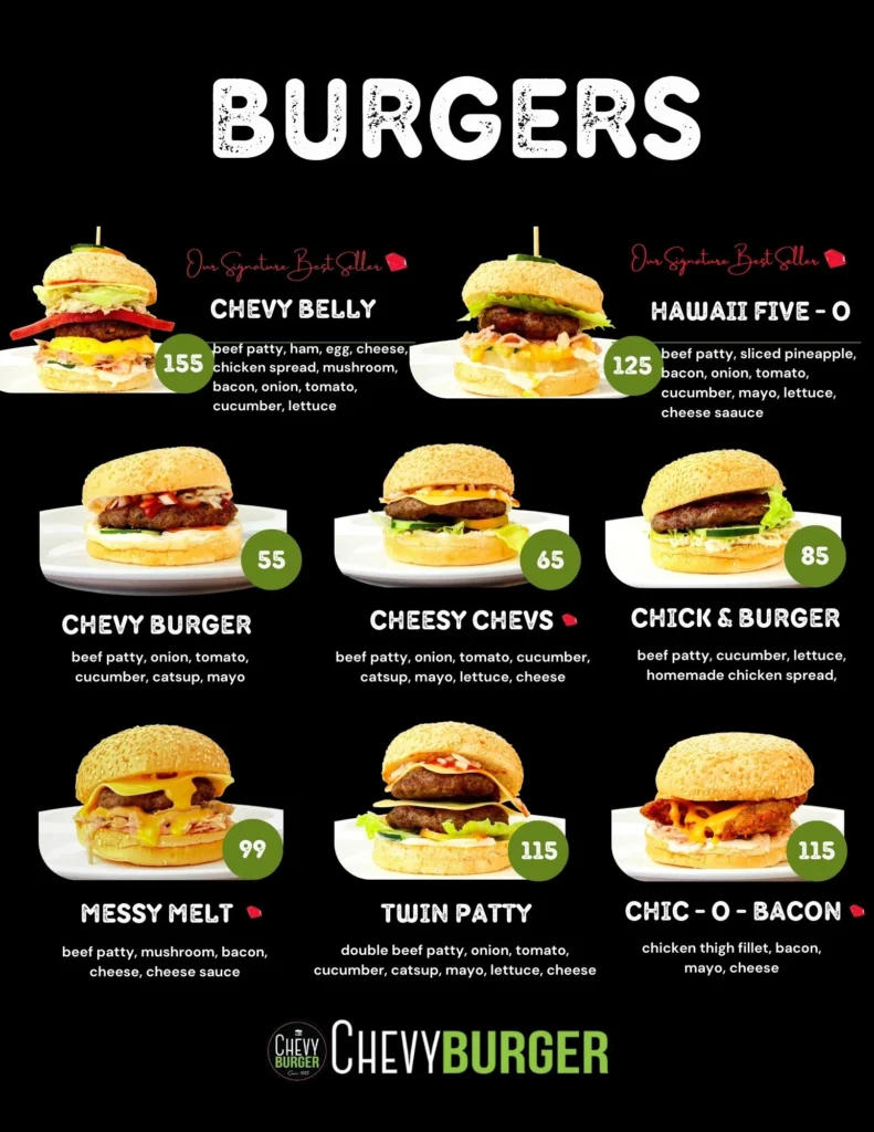Chevy Burger Sandwiches Menu