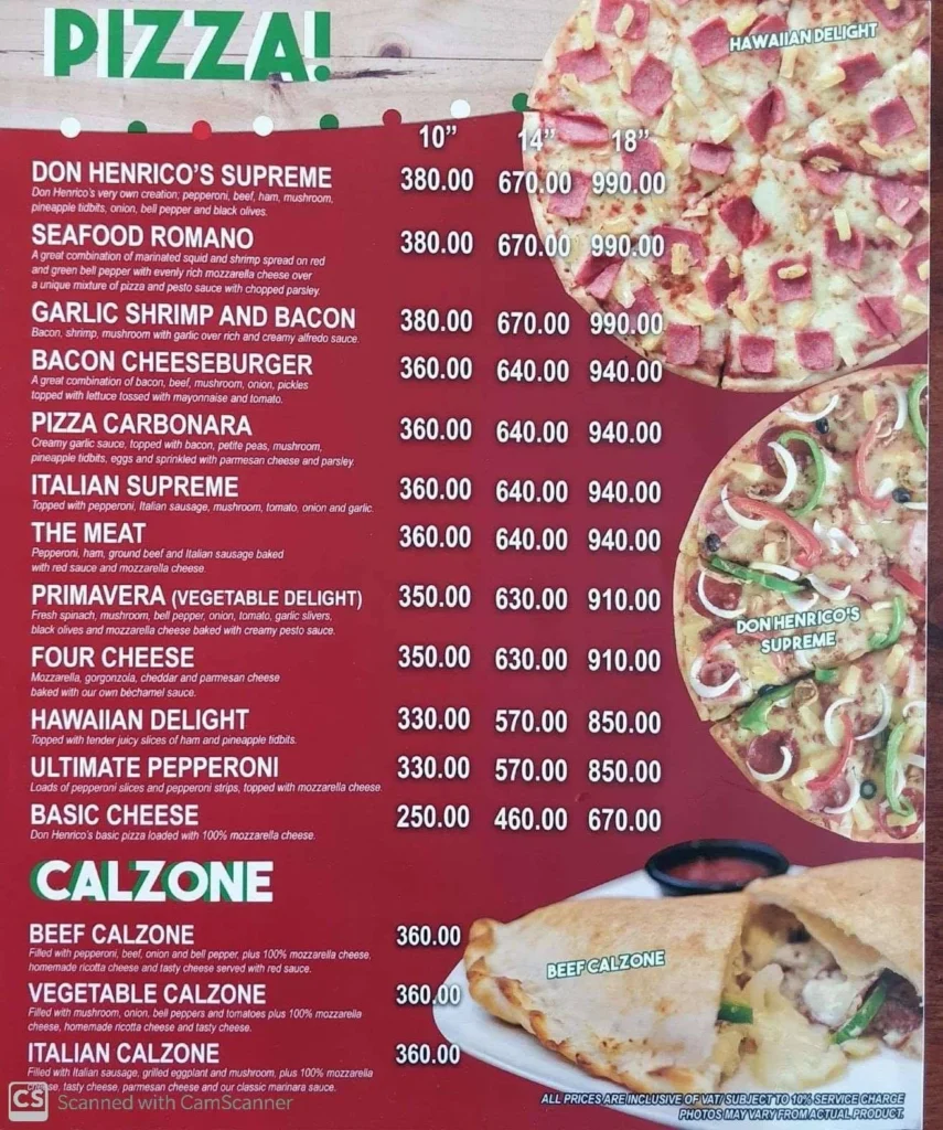 Don Henrico’s Pizza Menu