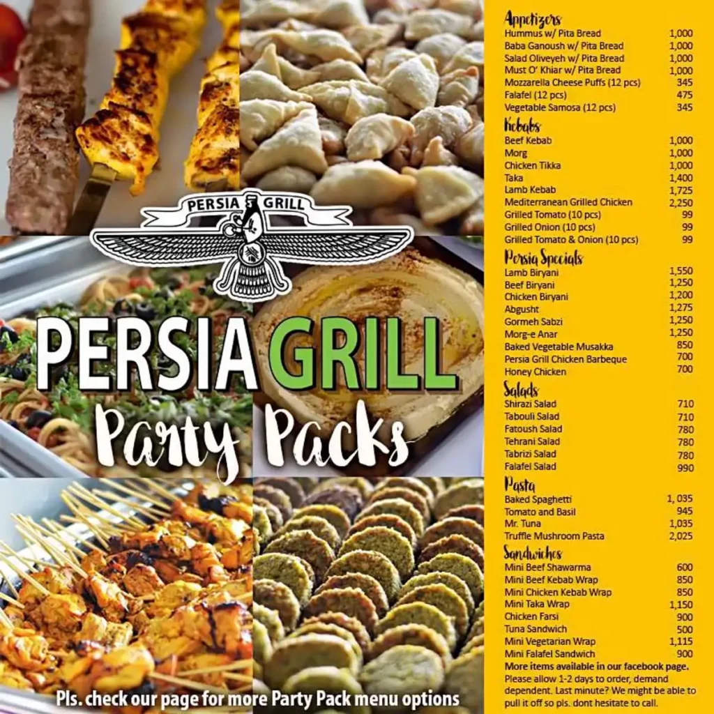 Persia Grill Burger Menu