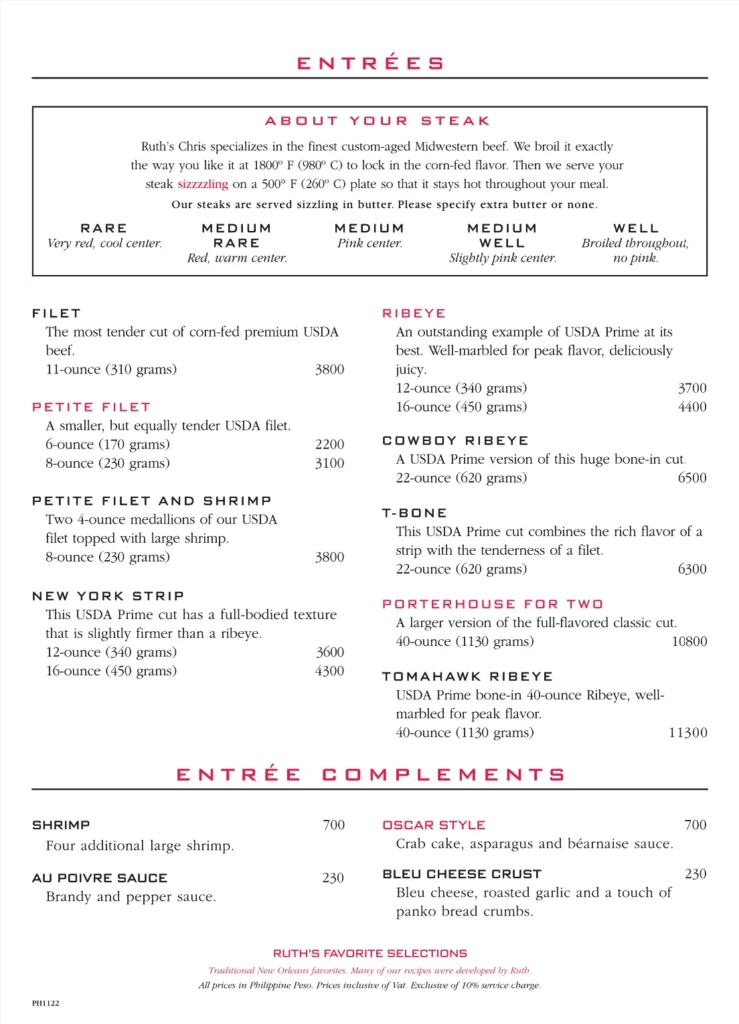 Ruth’s Chris Steakhouse Salads and Soups Menu