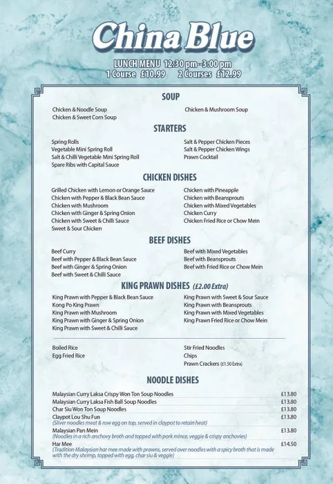 China Blue Poultry and Meats Menu