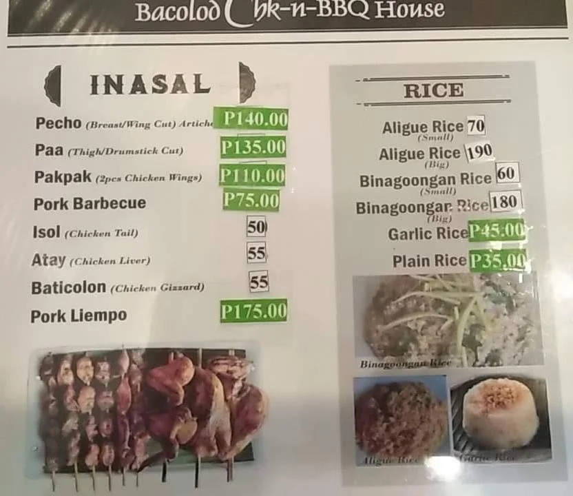 Bacolod Chk-N-BBQ House Menu Prices