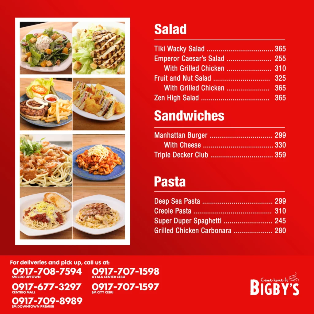 Bigby’s Cafe and Restaurant 10 Inches Pizza Menu