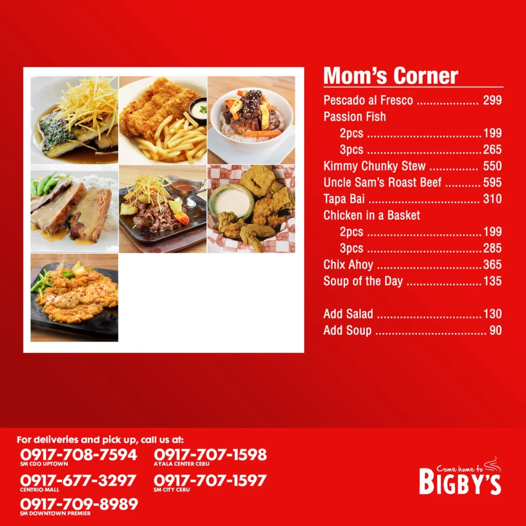 Bigby’s Cafe and Restaurant 18 Inches Pizza Menu