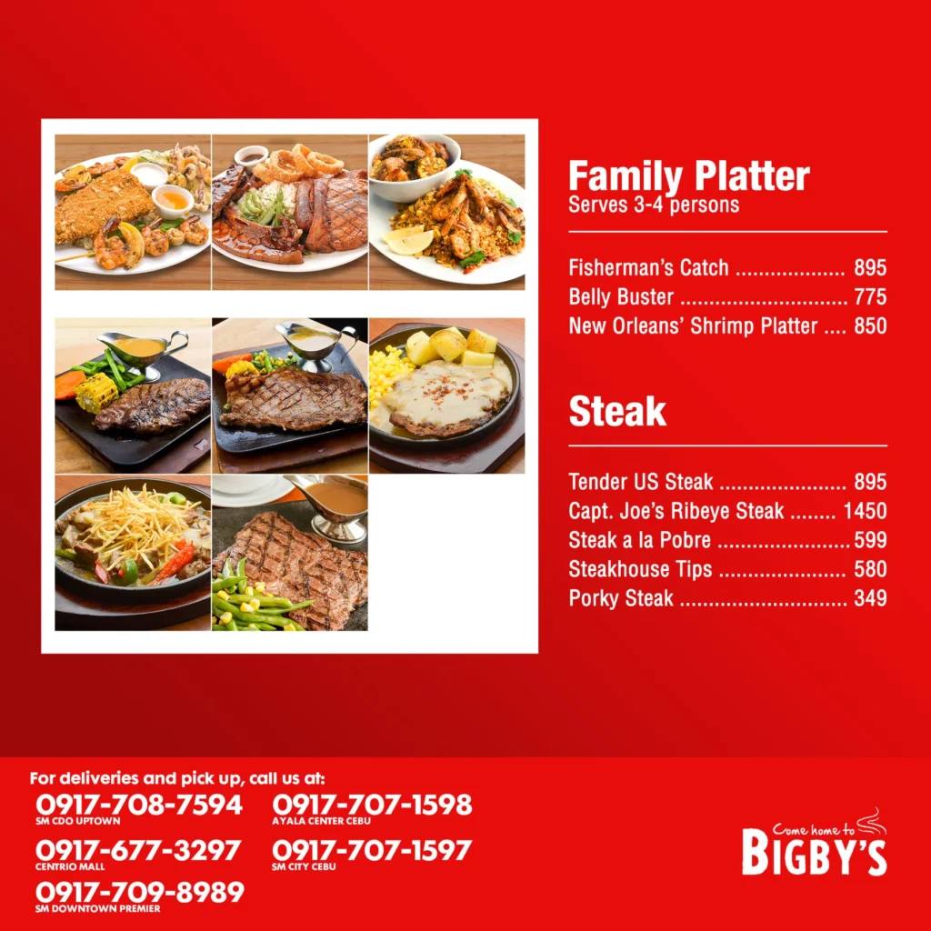 Bigby’s Cafe and Restaurant Buy 1 Take Menu