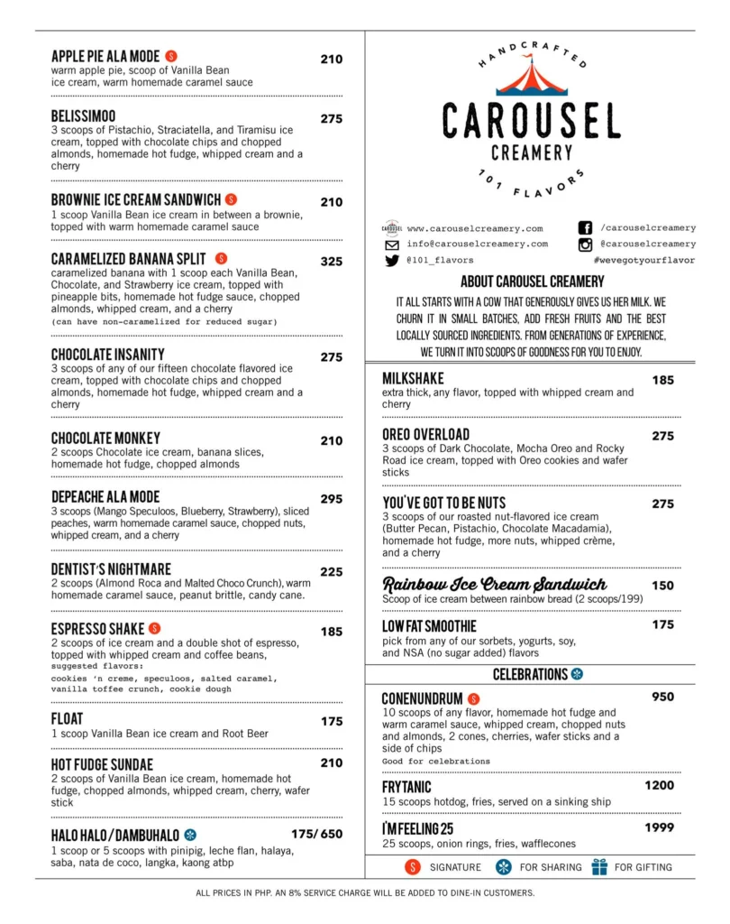Carousel Creamery Menu prices