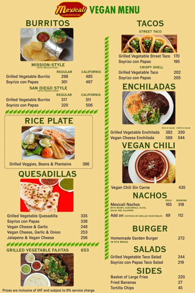 Mexicali Chimichanga And Salads Menu