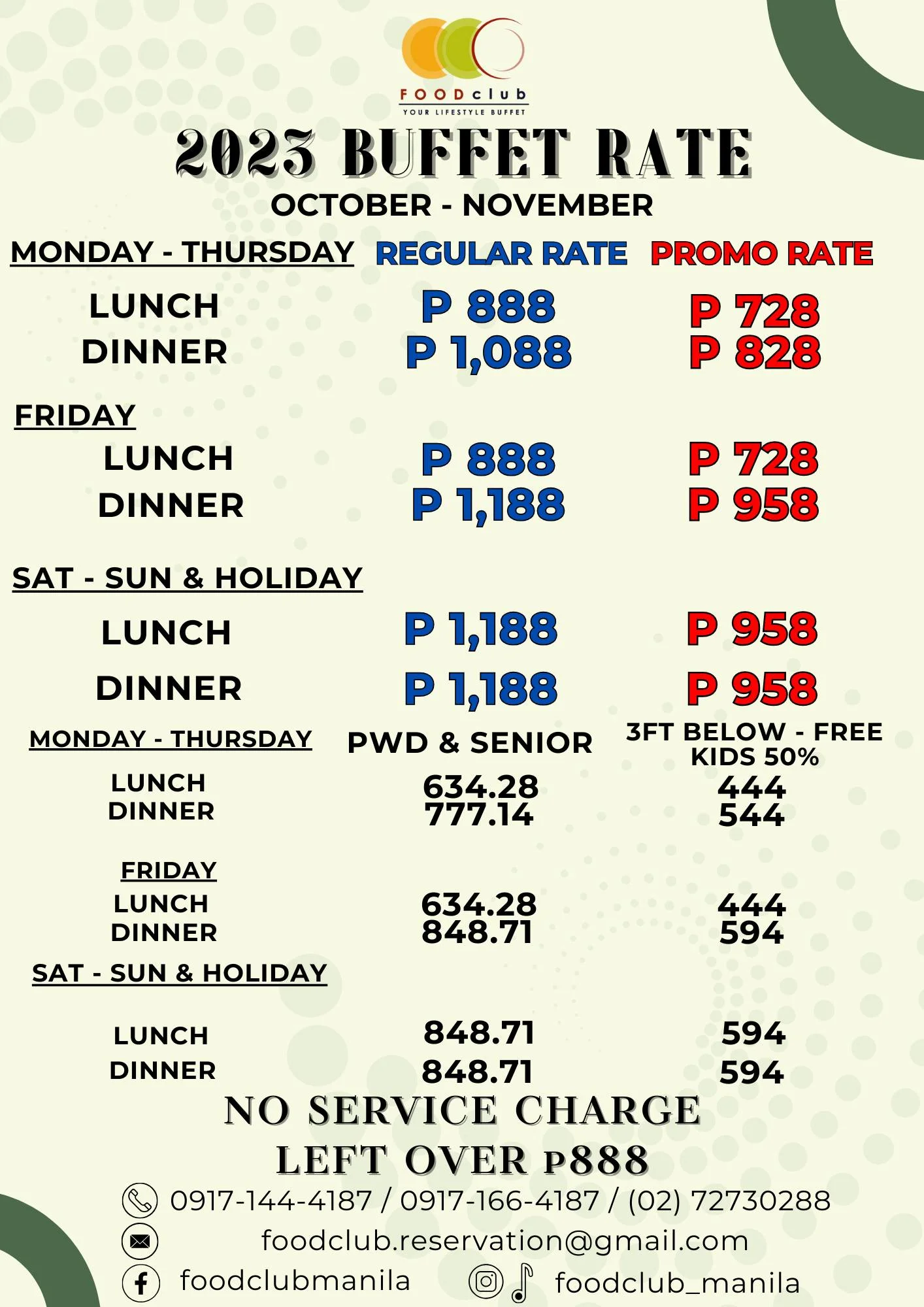 The Food Club Menu Prices