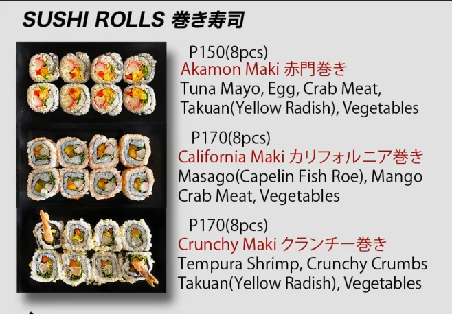 Akamon Ramen Bar Sushi Roll Menu