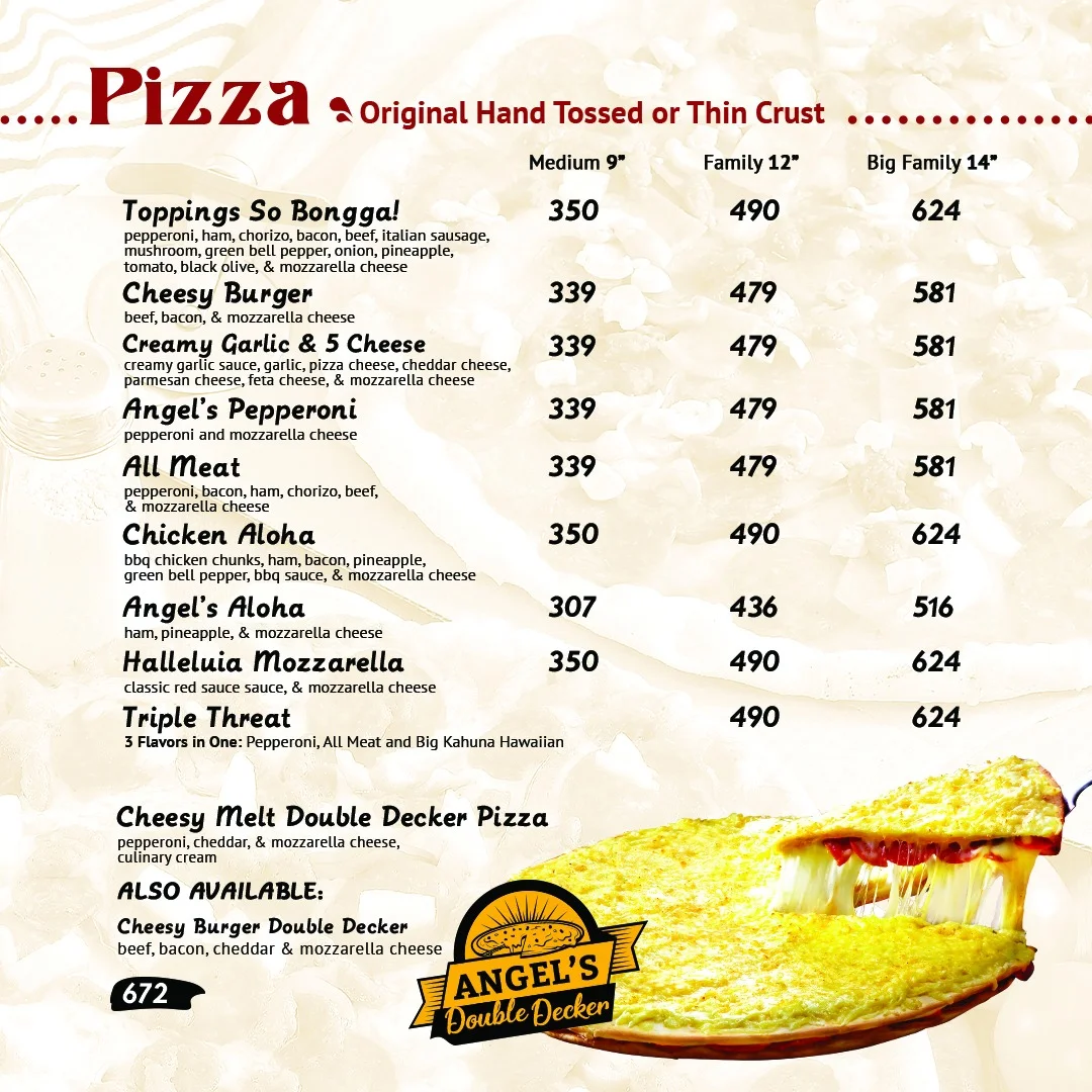 Angel's Pizza Pizza Menu prices