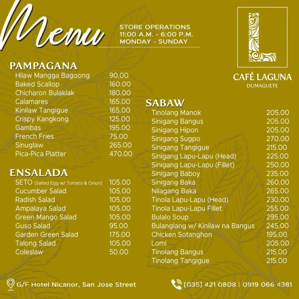 Cafe Laguna Menu Prices