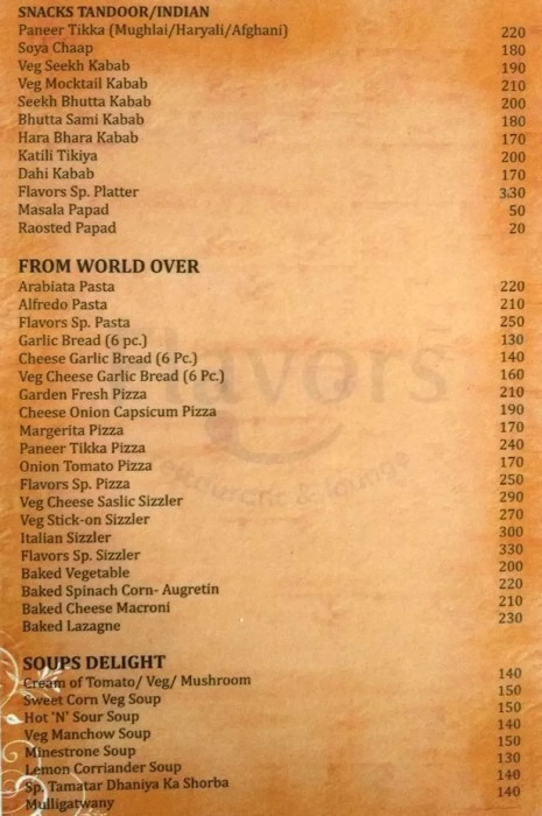 Flavors Restaurant Menu Prices