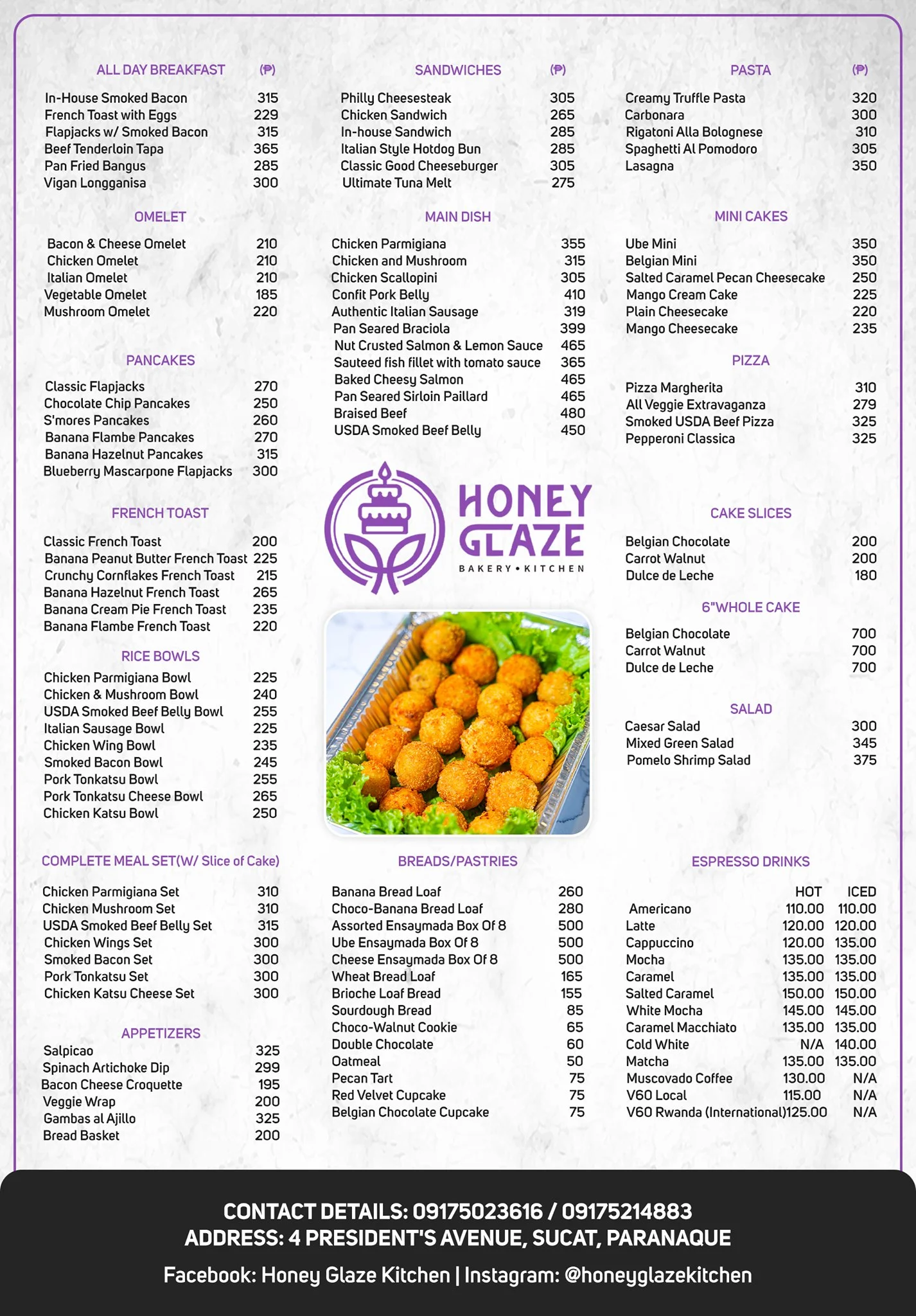 Honey Glaze Kitchen Menu pricess