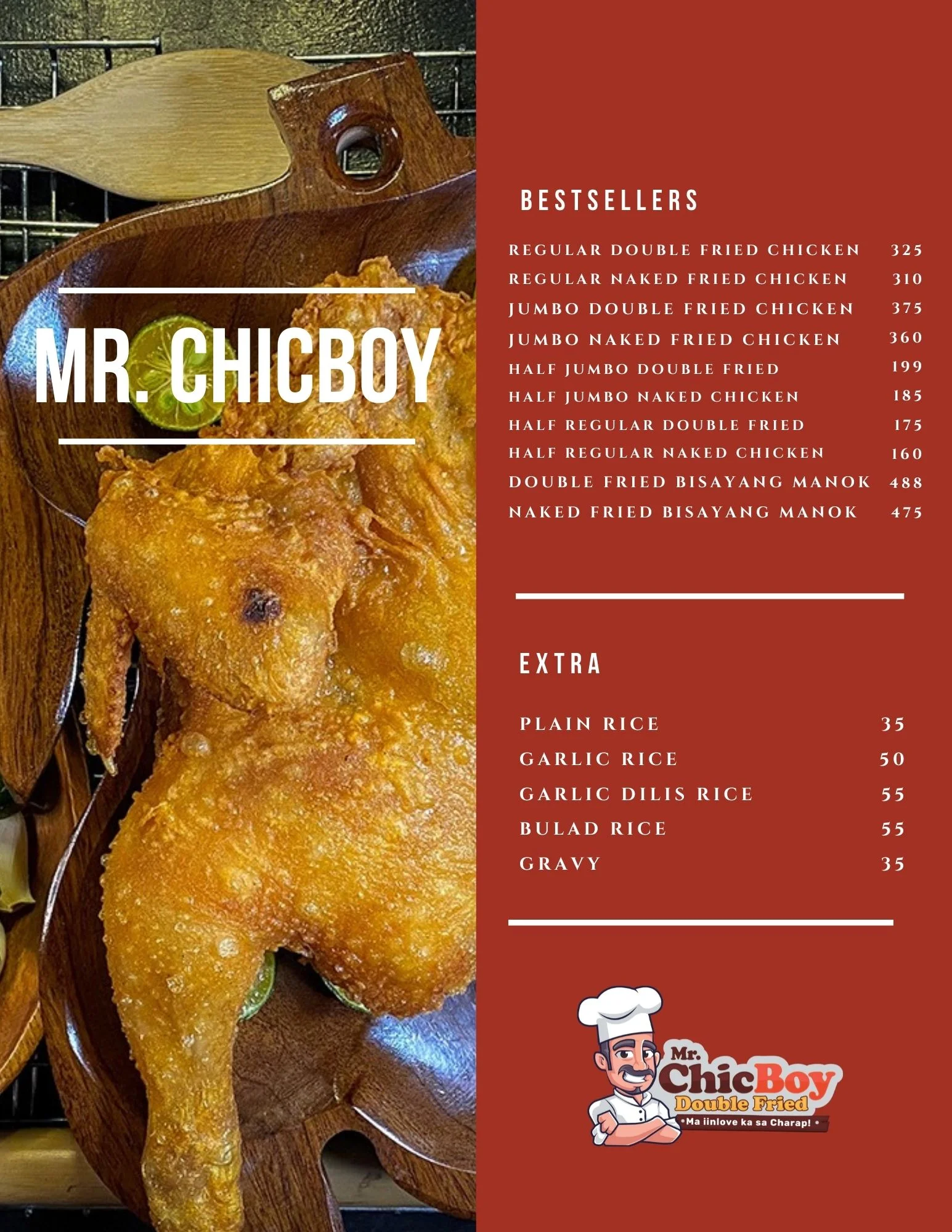 Mr. ChicBoy Menu Prices