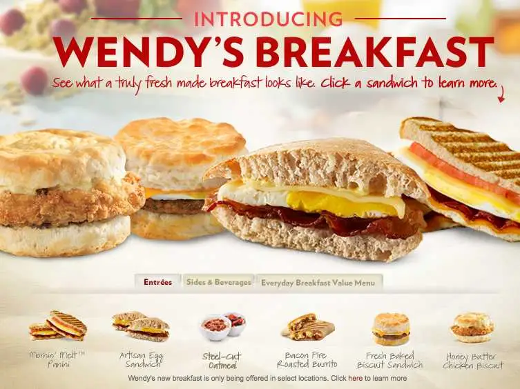 Wendy's Breakfast Menu prices